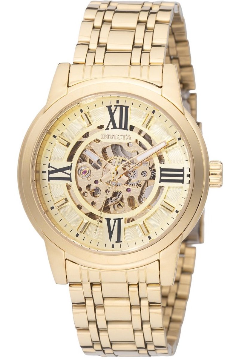 Invicta Objet D Art 69129 Heren Horloge - Waterdicht - Analoog - Automatisch Uurwerk - Roestvrij Staal met gouden Wijzerplaat - 41mm