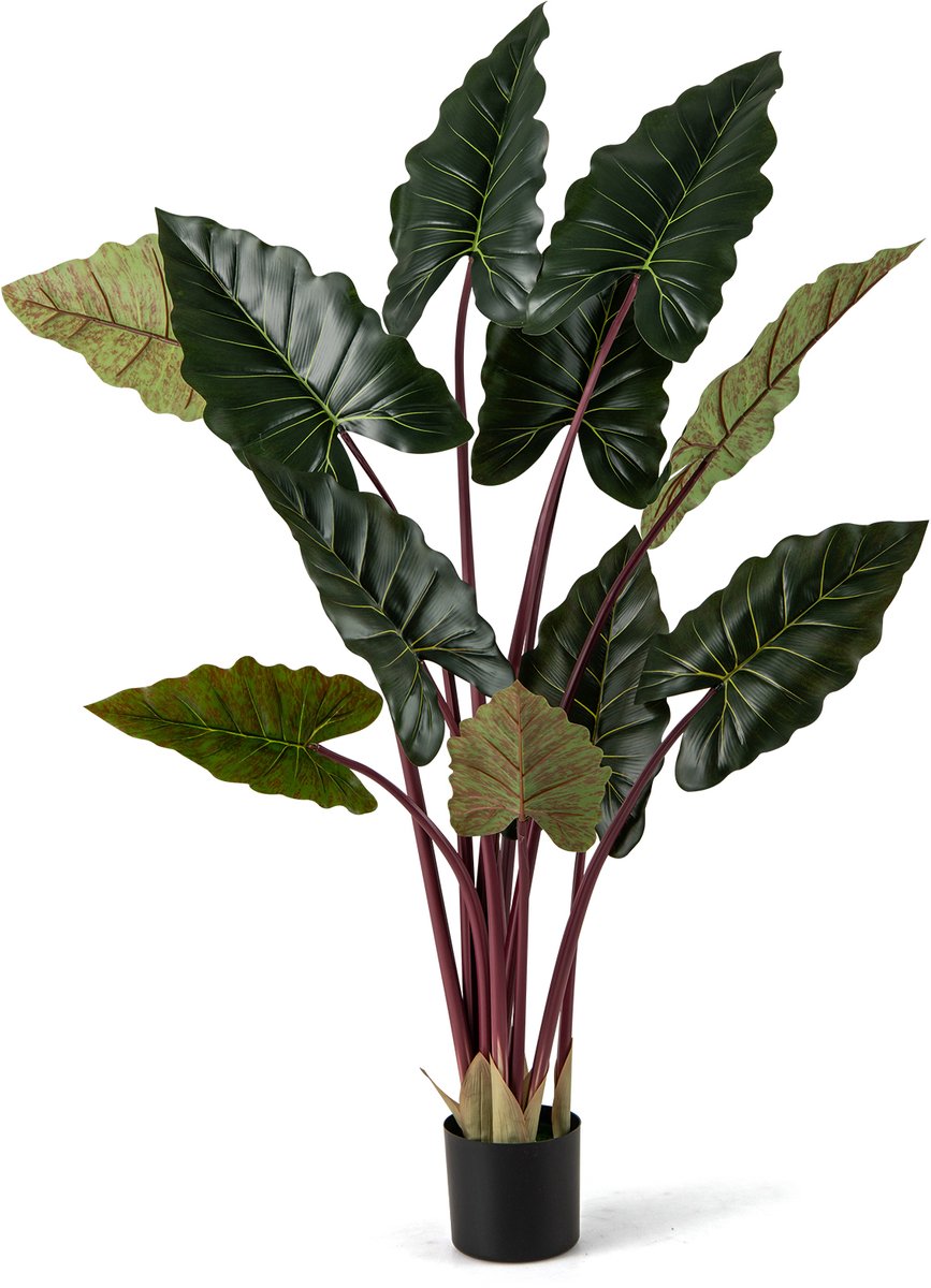 Costway Kunstplant 160 cm, kunstboom met pot en 11 bladeren, decoratieve plant, groene planten, decoratieve kamerplant voor thuis, kantoor, groen Groen + Zwart