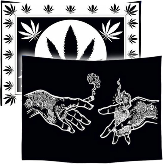 Ulticool - Tapisserie - Weed Hands Cannabis Nature - Set de 2 motifs - 73 cm x 95 cm - Peinture Tissu Tapisserie - Poster Art - Zwart Wit
