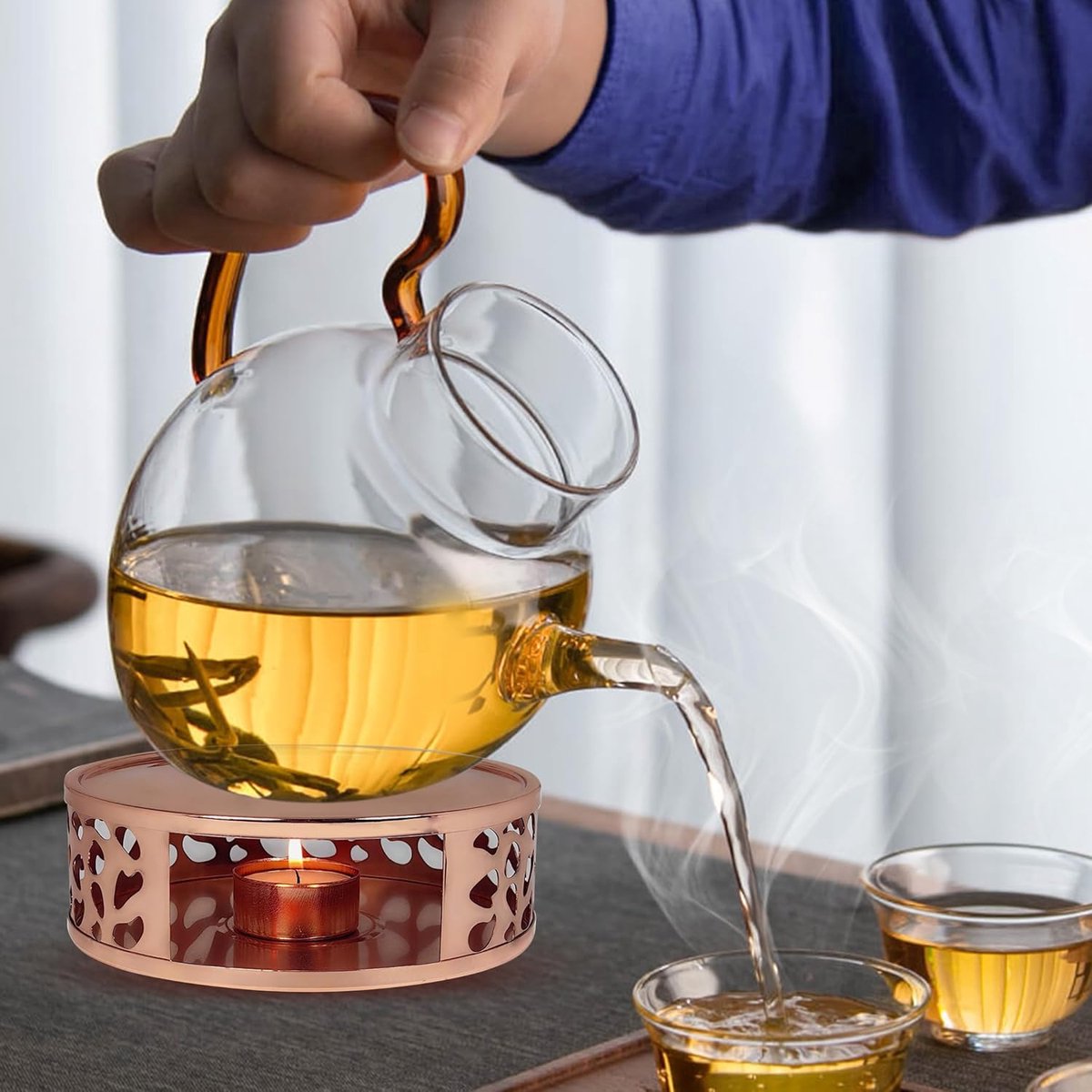 2 stuks theepot warmer - kandelaar - RVS - 15*15*5cm - met theelichthouder - Roségoud - kaarsenhouder - Koffie- en theewarmer - geschikt voor glazen, stalen en keramische theepotten en andere hittebestendige schalen — cadeau in Koken & Dineren - foto 6