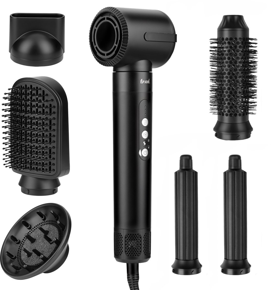 7 in 1 Hairwrap Pro - 110.000RPM- Föhn met Diffuser - Krultang - Airstyler - Föhnborstel - Krulborstel - Haarborstel - 1400W - Zwart