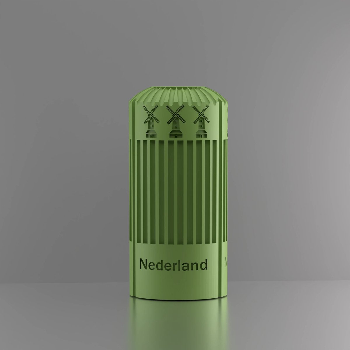 3d-gezellig Napels met molen + tekst Nederland - Vaas - Lichtgroen - Maat 25 cm - 100% gerecycled PLA (bioplastic)