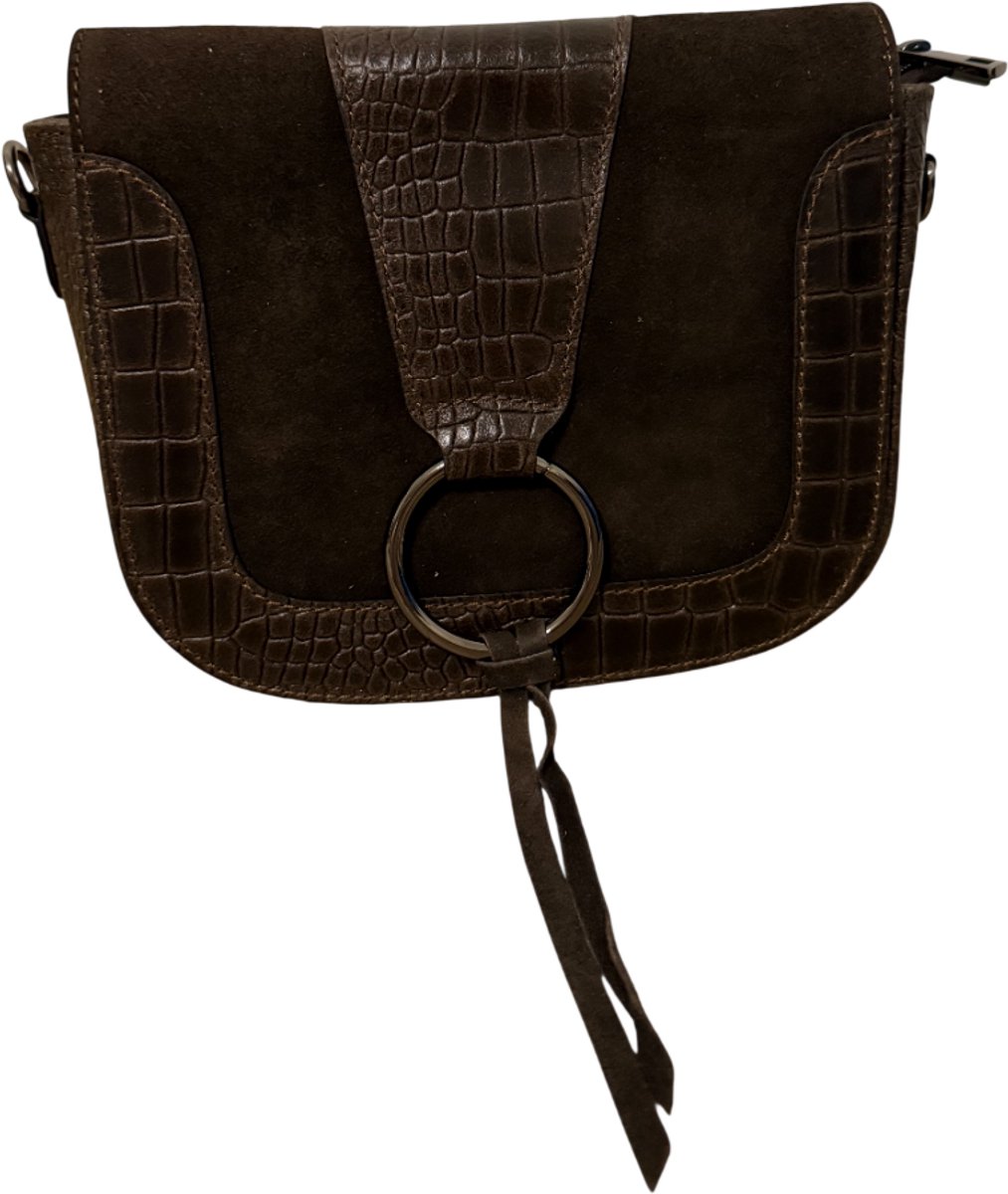 Roose - Dames Tas - Handtas - Schoudertas - Tote Bag - Crossbody Tas - Donker Bruine Suède Crossbodytas