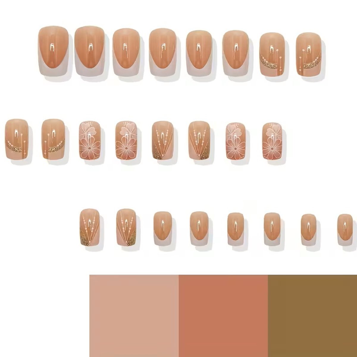 Press on Nails - Plaknagels - Roze & Wit Ombre French Tips met Bloemen Press-On Nails – medium Lengte 24 stuks