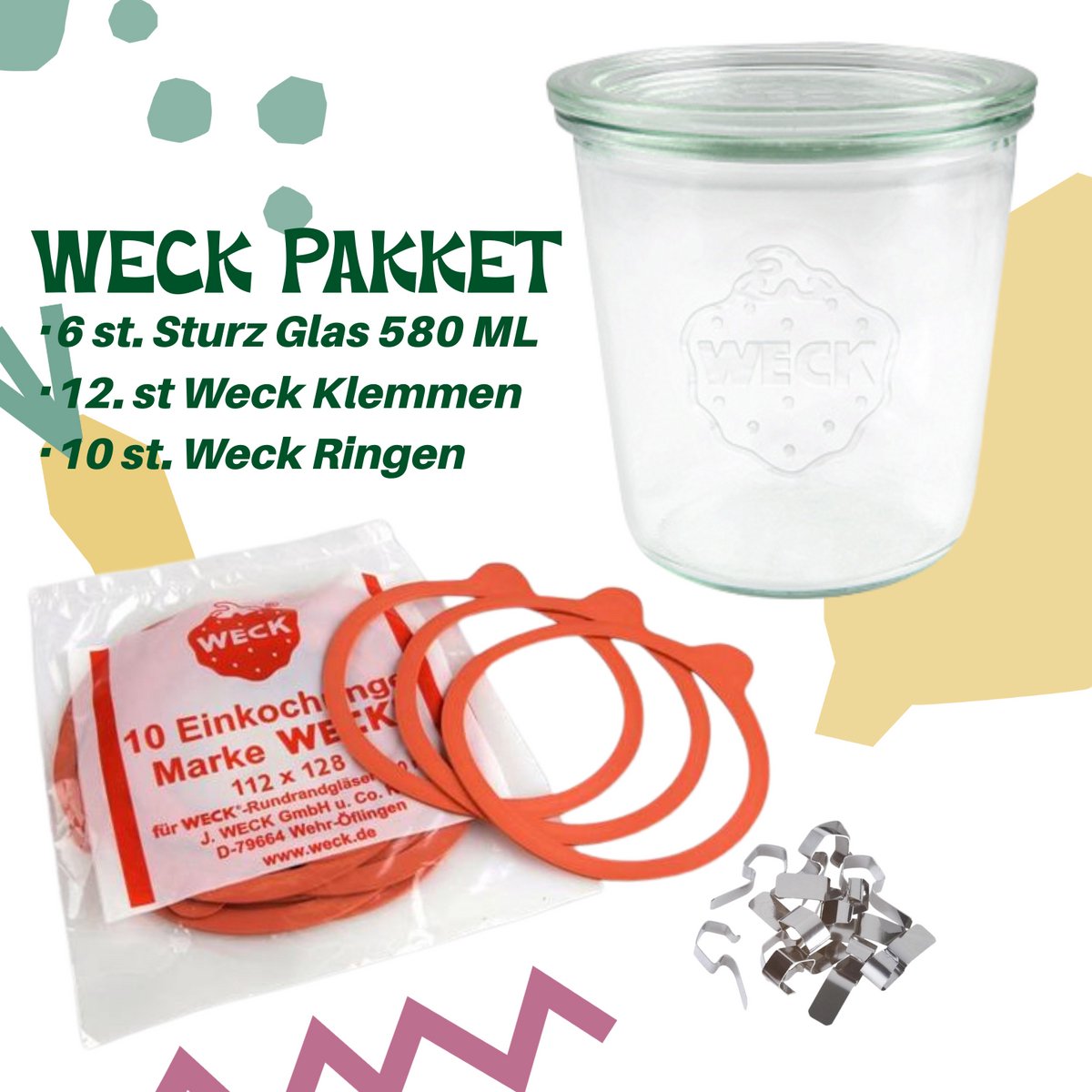 Weckglas Sturz 580 + klemmen + ringen