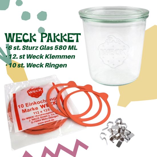 Weckglas Sturz 580 + klemmen + ringen