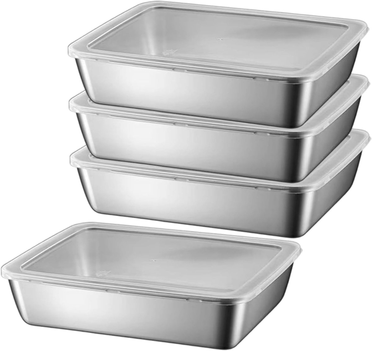 Vierdelige roestvrijstalen opbergdoosset - met deksel - lunchbox - geschikt voor voorraadkast, koelkast en afhaalmaaltijden.