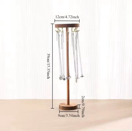 Zwart Metalen Roterende Sieraden Houder Display Standaard (23 Haken) – H34,8 x B20,5 cm – Hang Organizer Toren Rek – Opslag Voor Kettingen & Armbanden, Ringen & Oorbellen