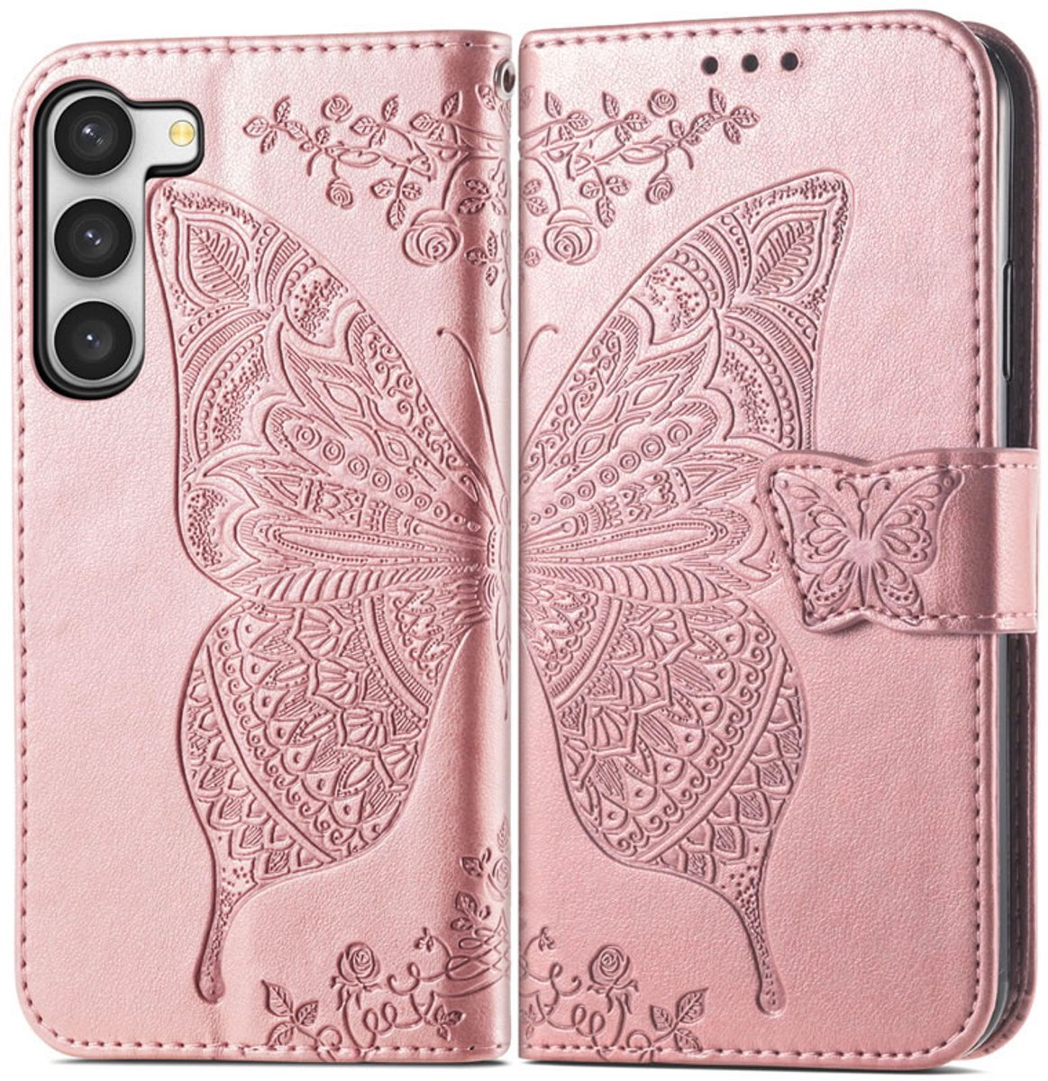 YPCd Bookcase geschikt voor Samsung Galaxy S23 Plus - Vlinder Design - Portemonnee / Wallet Hoesje - Roze