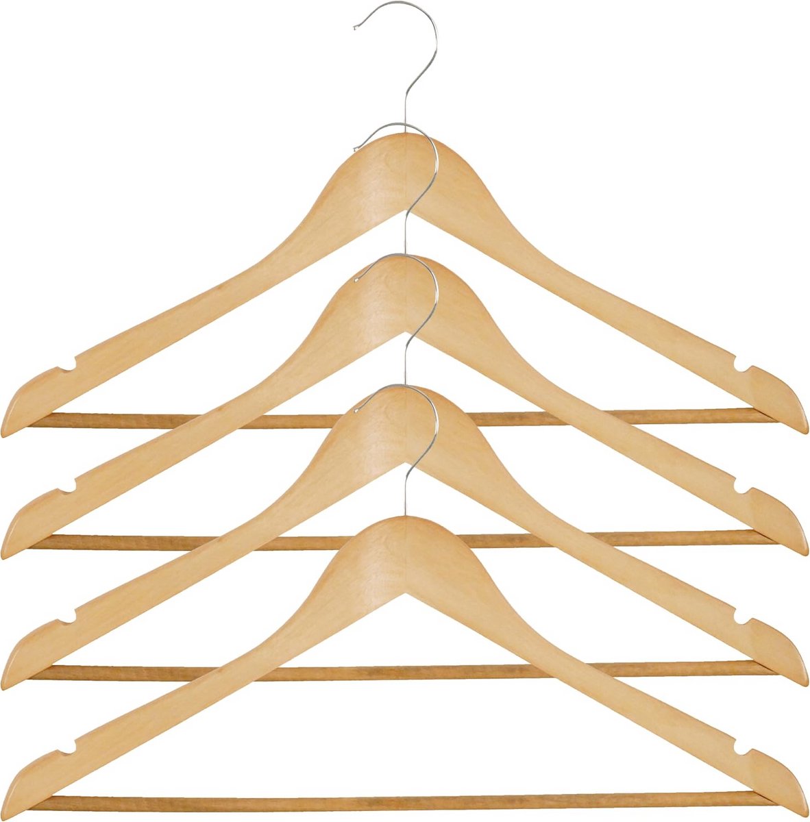 4 Stuks Houten Hangers in Natuurlijke Kleur, 44.5 x 23 x 1.3 cm