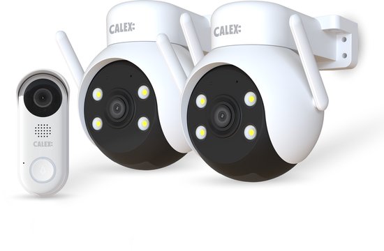 Calex Smart Security ensemble de démarrage Extérieur, 2 Caméras PTZ Extérieur + sonnette vidéo avec audio bidirectionnel, Full HD