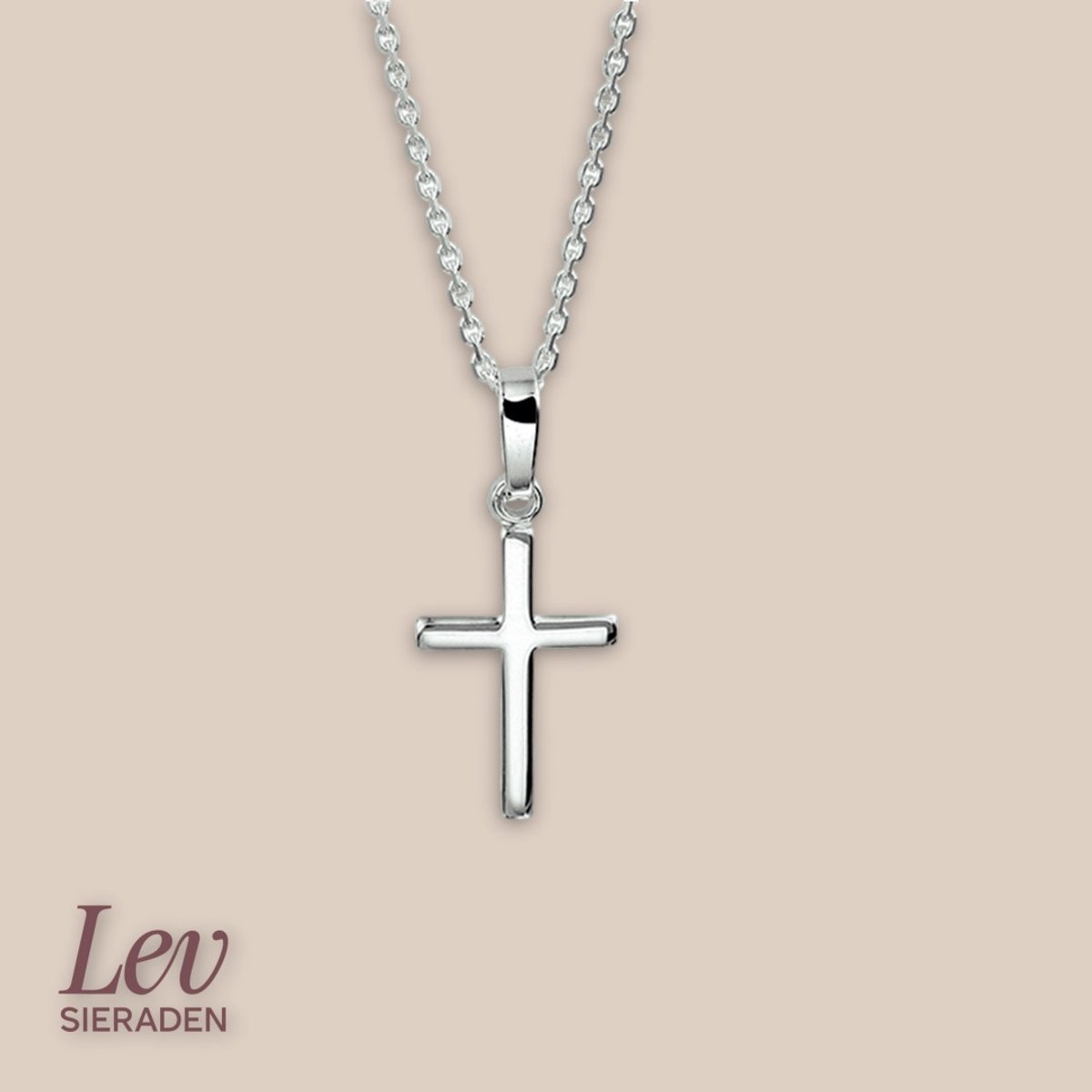 Lev Sieraden - Ketting - Anker Collier met kruis - Zilver - 1.1 mm 41 + 4 cm - Zilver Wit - Ketting