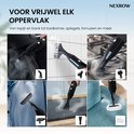 Demonstratie van NEXROW vlekkenreiniger voor diverse oppervlakken zoals tapijt, badkamer, fornuis en kleding.