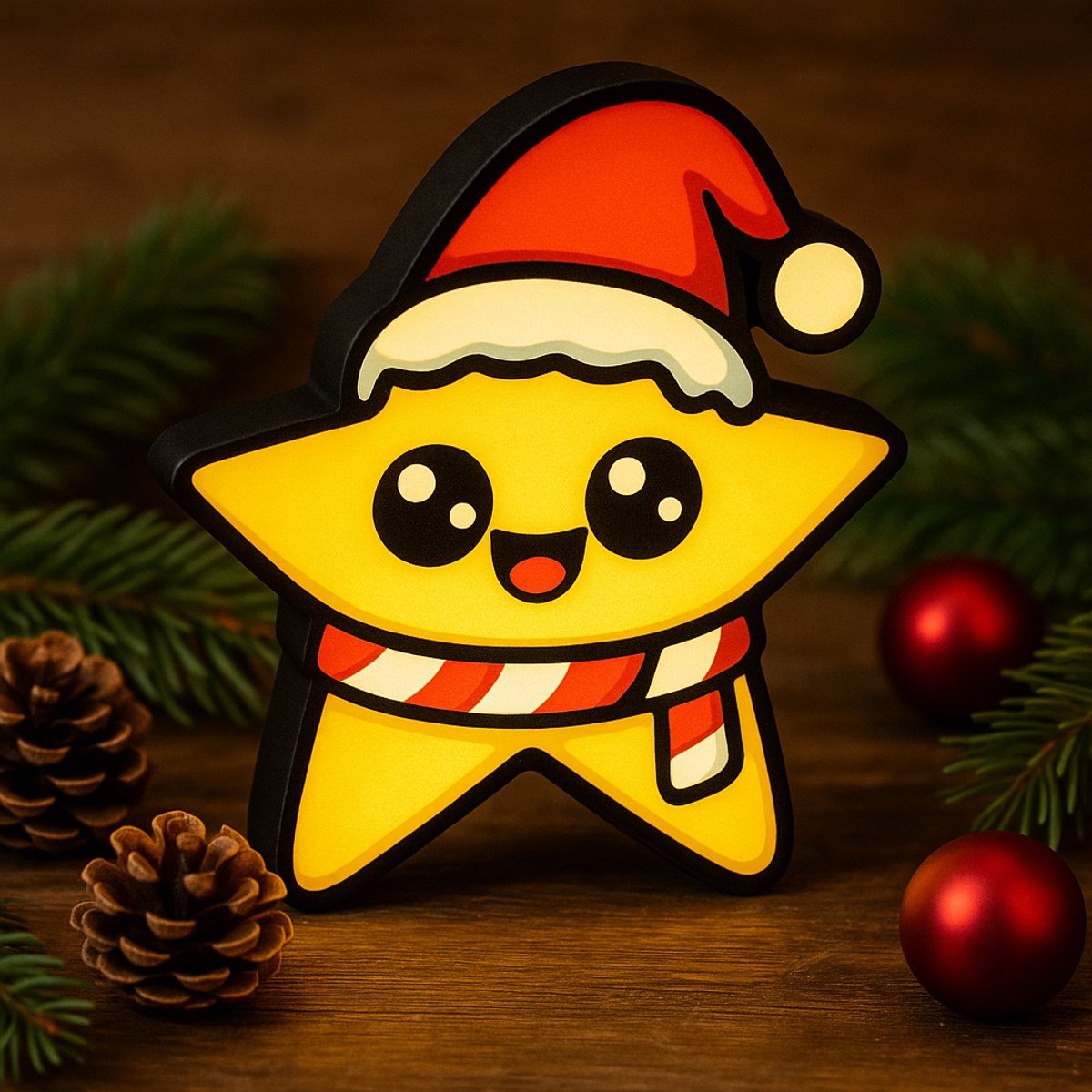 3D Kerst Ster Nachtlampje – Cartoon Lightbox met Warm Licht & USB – Sfeervolle Kinderkamer