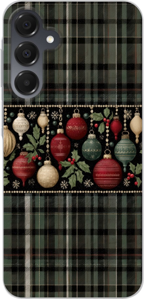 Telefoonhoesje Geschikt voor Samsung Galaxy A16 hoesje - Kerstballen - Rood - Hulsttakken - Patroon - Siliconen Telefoonhoesje Telefoonhoesje