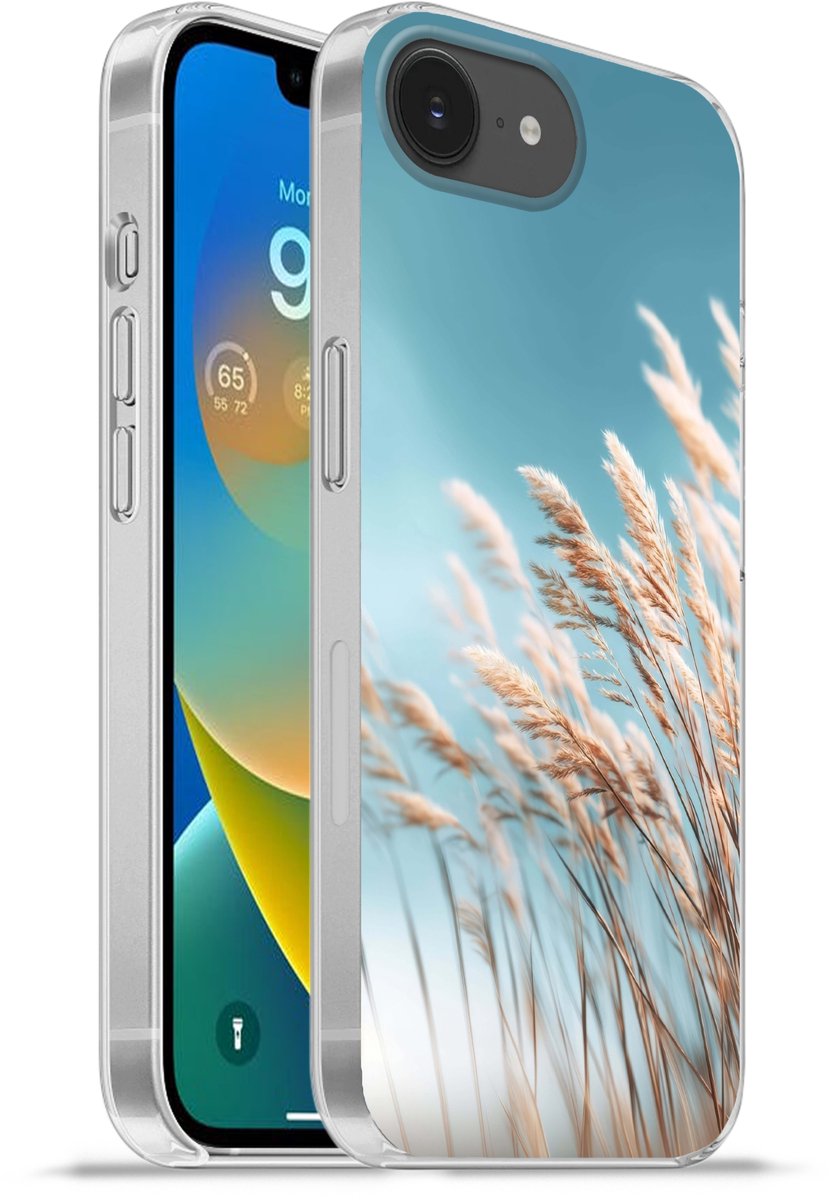 Telefoonhoesje Geschikt voor iPhone 16e hoesje - Siergras - Wind - Lichtbruin - Siliconen Telefoonhoesje Telefoonhoesje