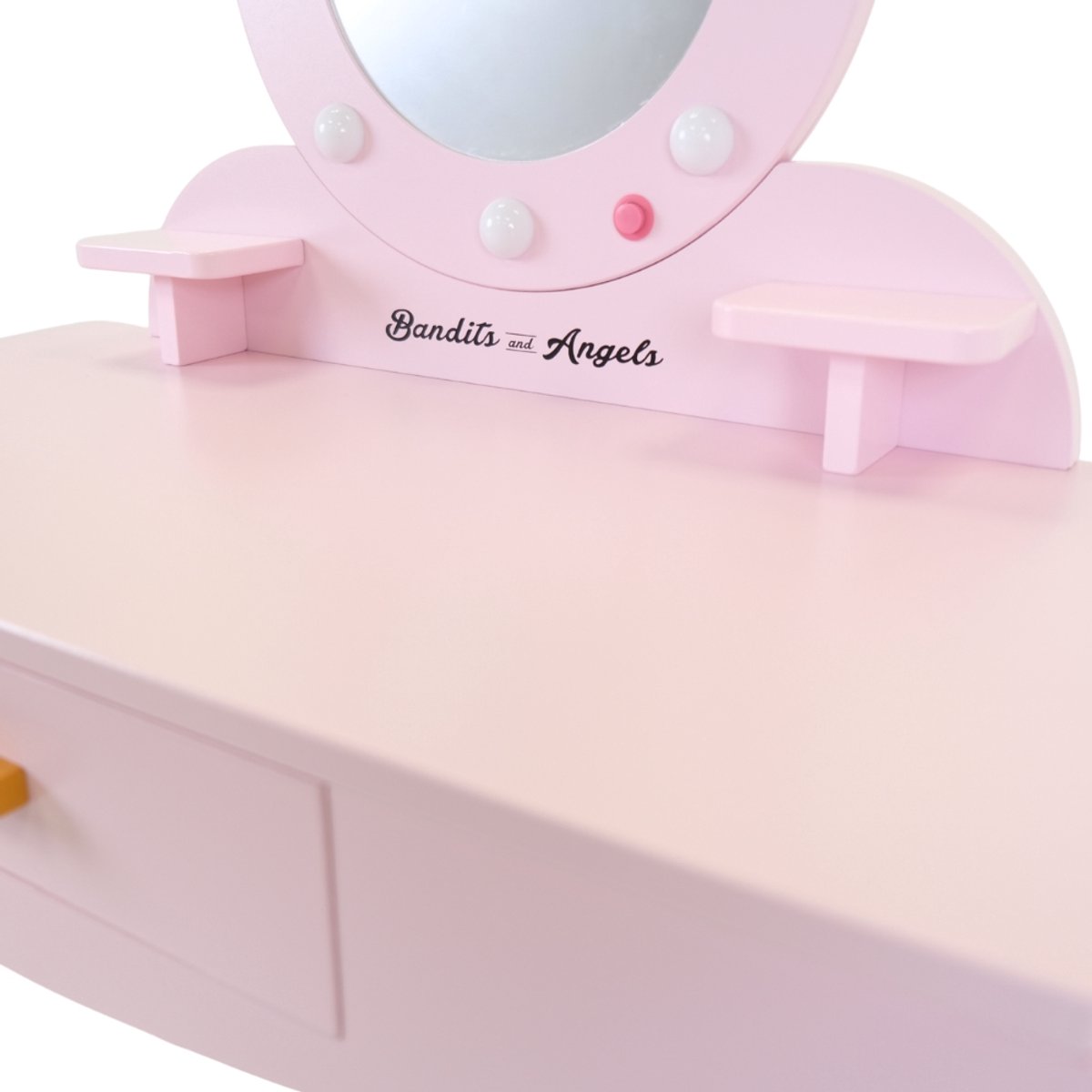 Bandits & Angels Kinder Kaptafel Sofia Roze Met Spiegel en Lampjes voor Meisjes vanaf 3 jaar - Houten Make-Up Tafel - Kaptafel Inclusief Krukje - Voor Kinderen — afbeelding 10