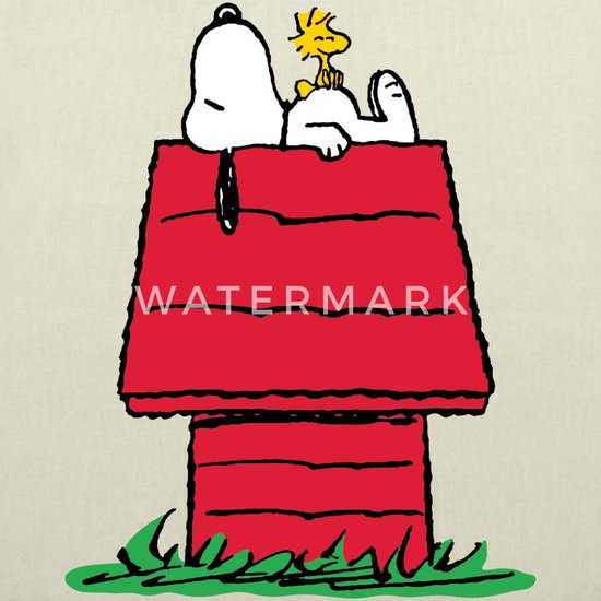 Peanuts Snoopy En Woodstock Dog House op Stoffen tas