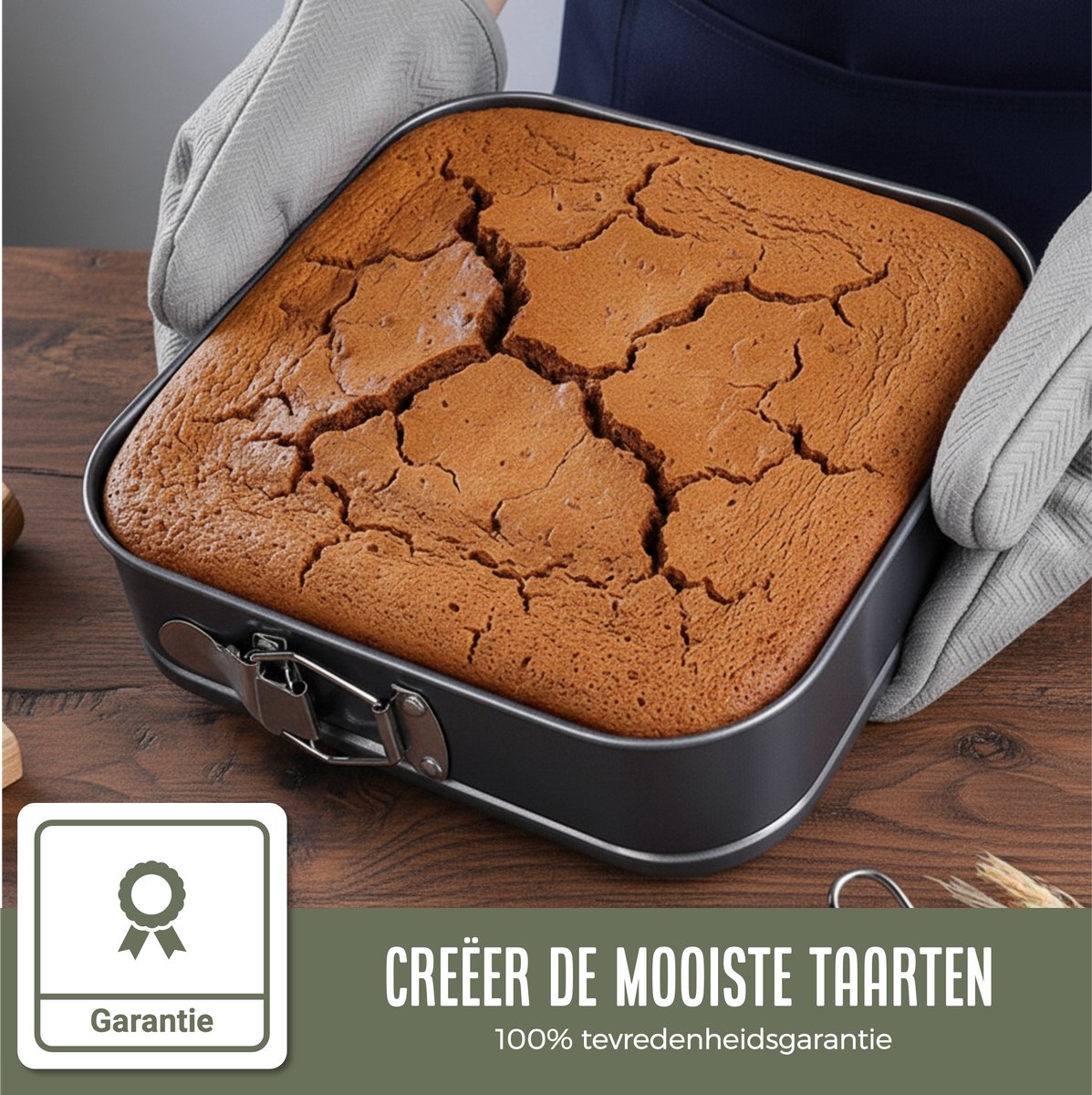 COOCK 3-delige Bakvorm Set Vierkant- Springvorm - Taartvorm Rechthoek met Antiaanbaklaag - 24 tot 28 Cm Diameter -Cakevorm Incl. Deegschraper & E-Book – foto 4