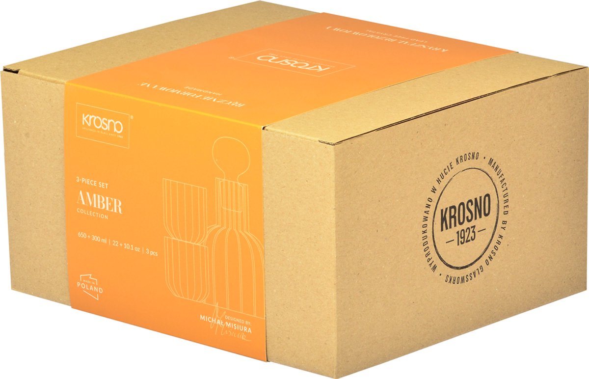 Krosno Karafset met 2 Glazen – 650 ml Karaf & 260 ml Glazen – Amber - Premium Loodvrij Kristalglas - Voor Water, Whisky, Brandy of Limonade - Elegante Geschenkset - Handwas Aanbevolen — cadeau in Koken & Dineren - foto 8
