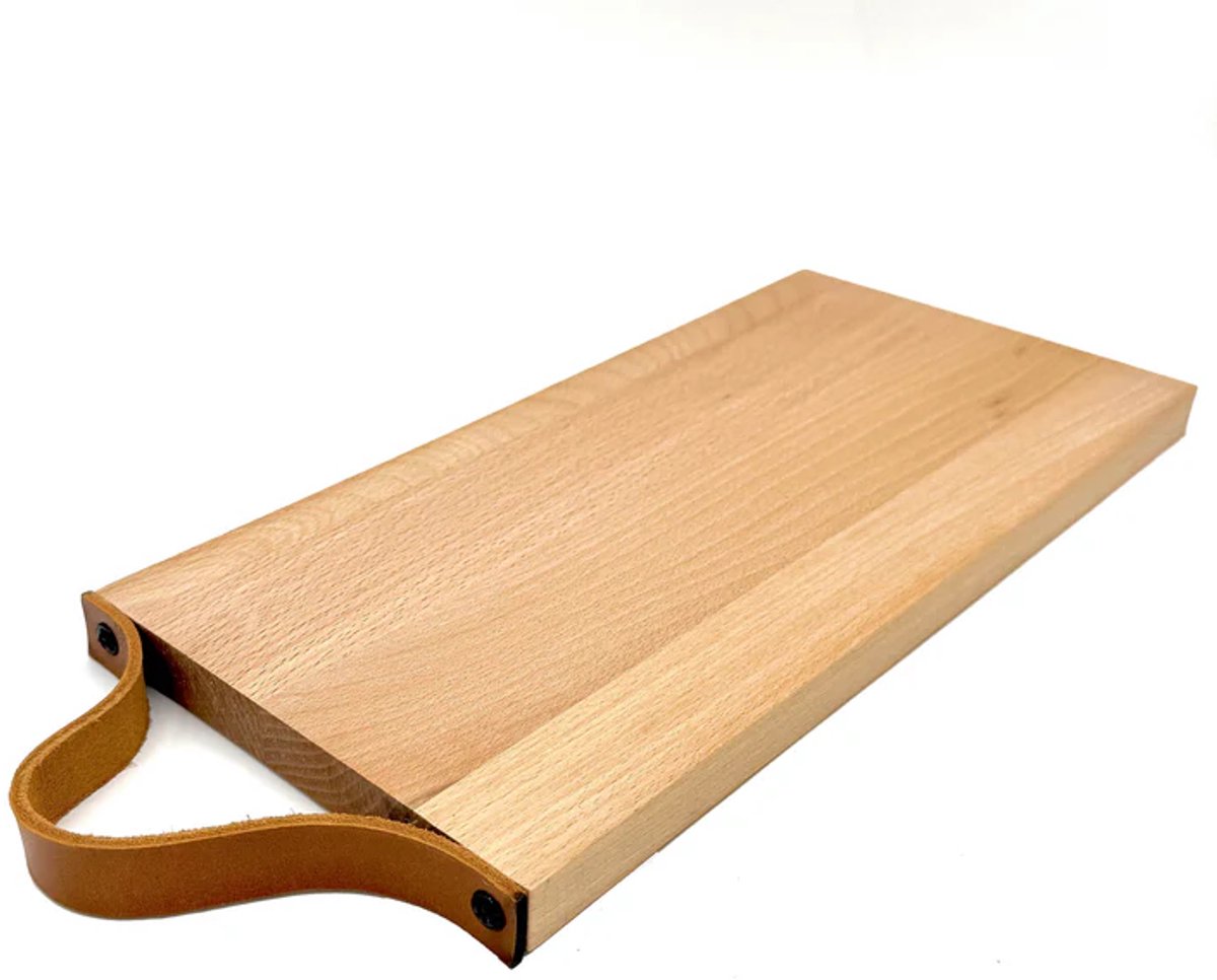 Beuken Borrelplank met Leren Handvat – 33×16 cm – Snij- & Borrelplank
