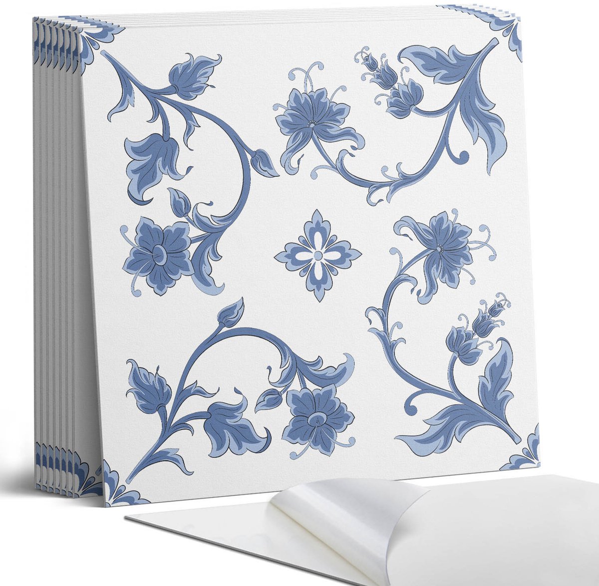 Coloray Plaktegels - Bloemenpatroon op de achtergrond Portugese Tegels - 30 cm x 30 cm - Blauw Plaktegels - 9 stuks - Vierkant PVC Tegels - Plaktegels Keuken - Zelfklevende Vloertegels - Vinyltegels Vloer Zelfklevend - Zelfklevende Tegels