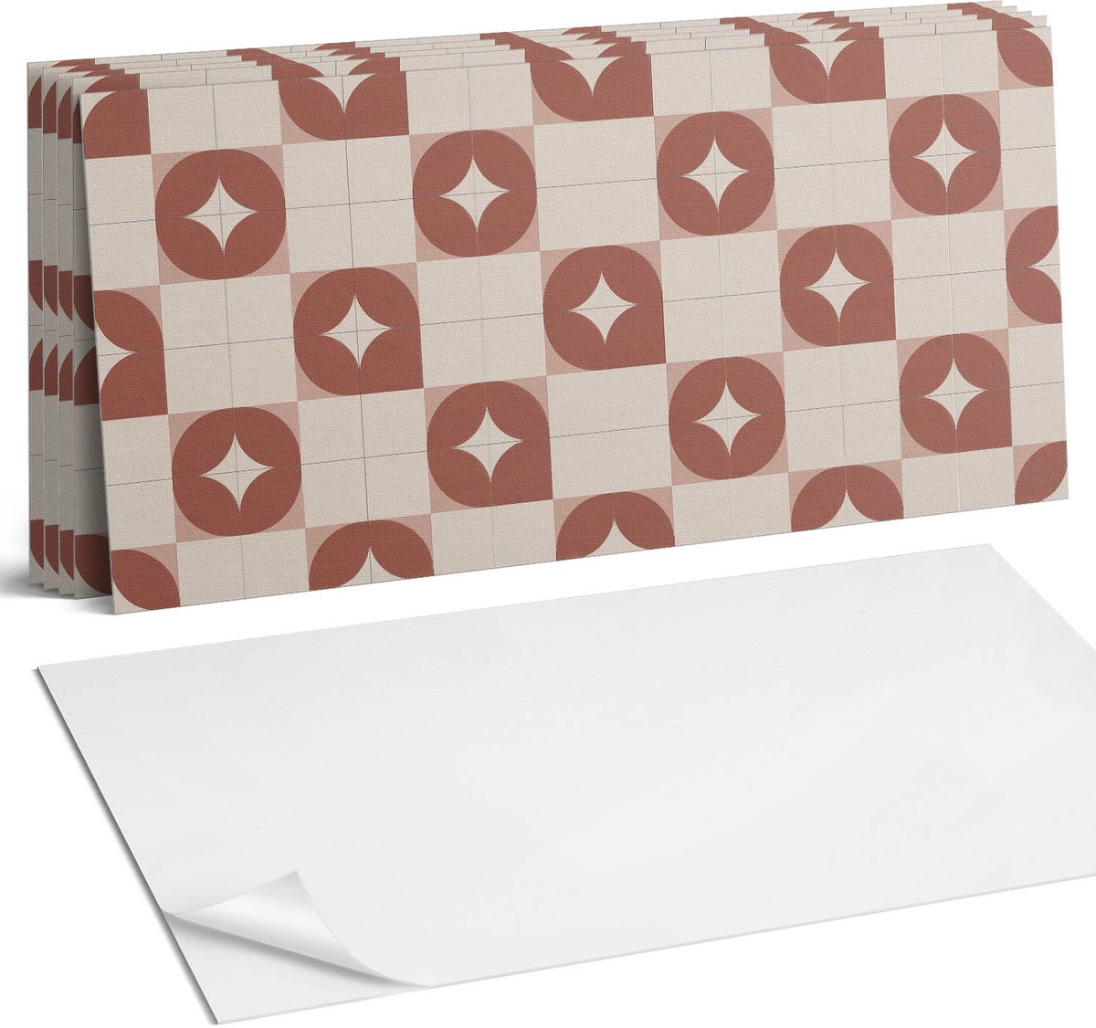 Coloray Plaktegels - Geometrisch patroon met cirkels Wandtegel Zelfklevend - 60 cm x 30 cm - Rood Plaktegels - 6 stuks - Rechthoek PVC Tegels - Plaktegels Keuken - Zelfklevende Vloertegels Badkamer - Vinyltegels Vloer Zelfklevend - Portugese Tegels