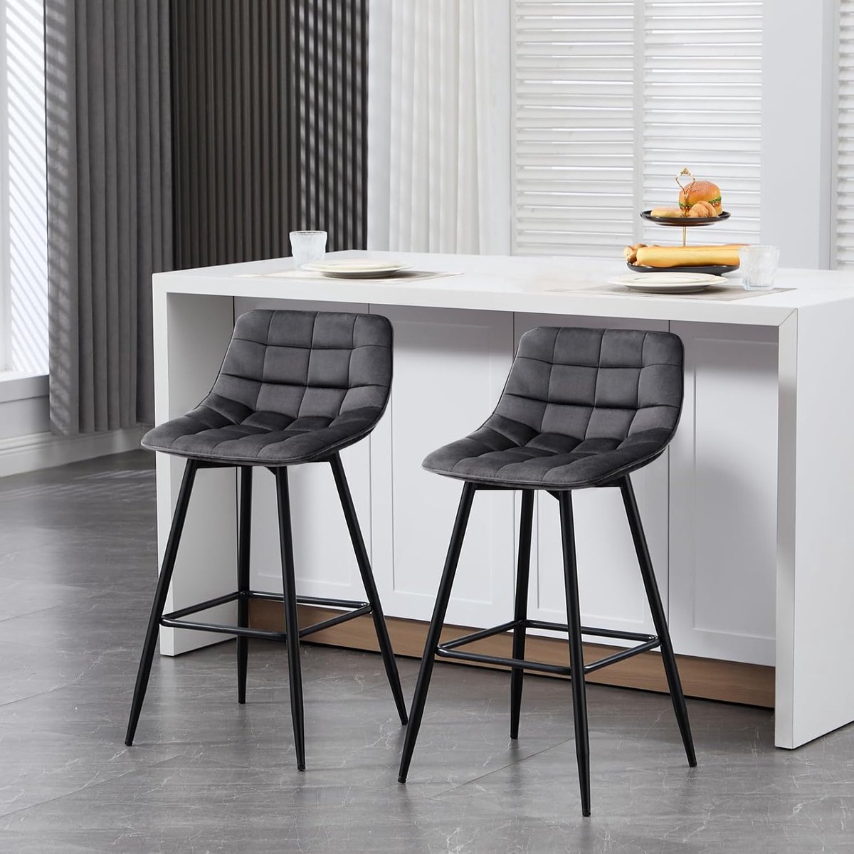 Set van 2 Design Barkrukken met Rugleuning - 43x35,5x88 cm – Luxe fluwelen - Medahomestore