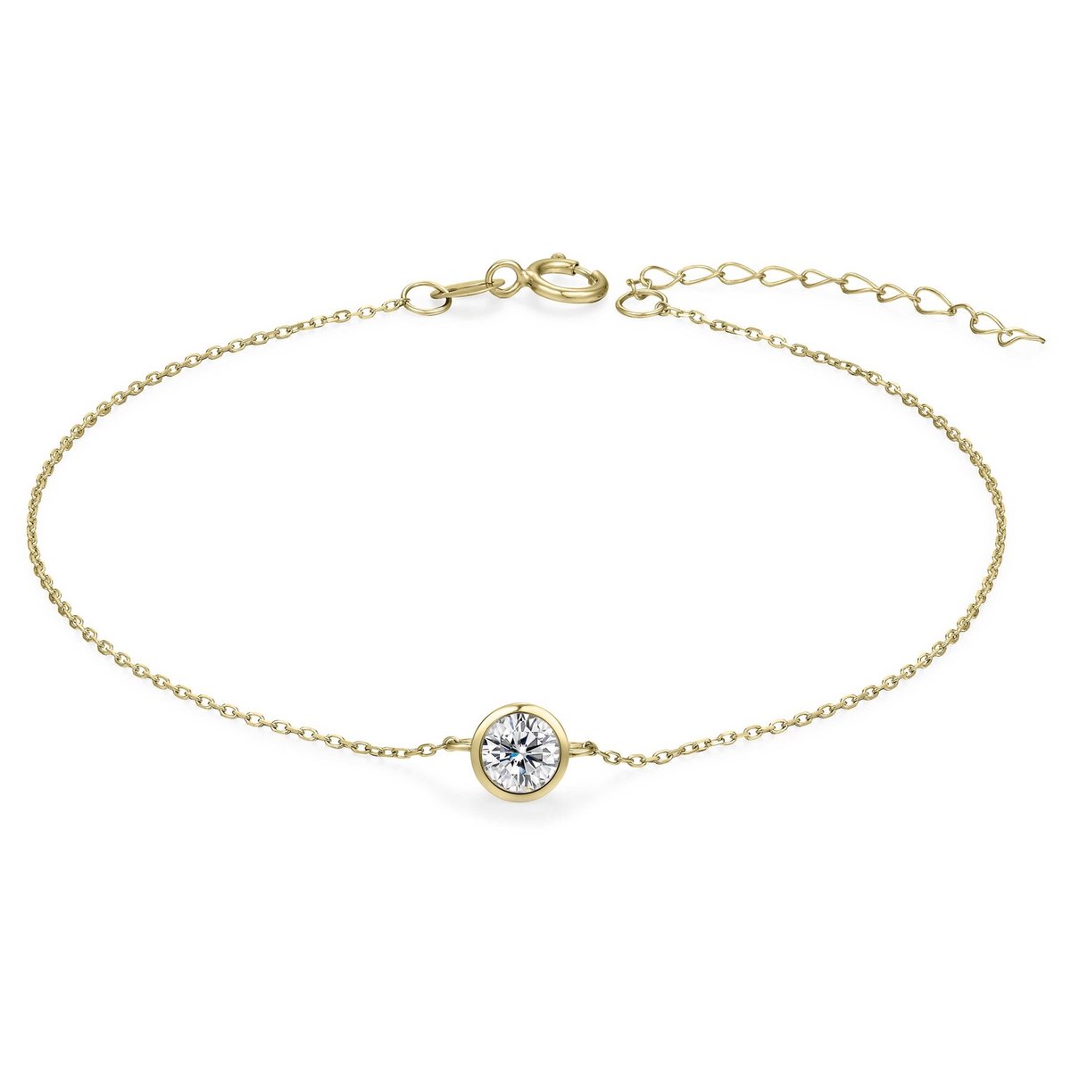Gisser Jewels - Armband - Solitaire gezet met Zirkonia Steen in een gladomzetting - 4mm Breed - Lengte 17+3cm - 14 Karaat Geelgoud