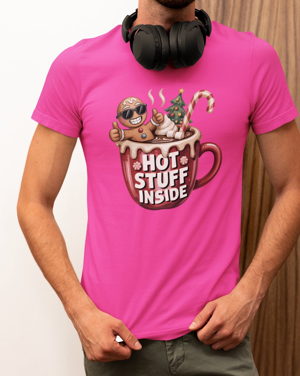Hot Stuff Inside Kerst - Kerst T-shirt Roze - Grappig T-shirt - Maat L - Kerst Cadeau Mannen - Limited Edition