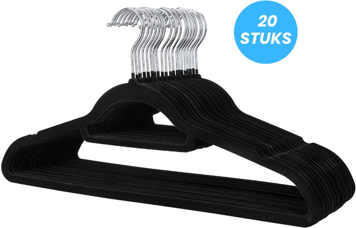 Monza Home® Kledinghangers – Kleerhangers Antislip - 20 Stuks – Fluweel Zwart – Broekhangers voor Volwassenen – Sterk & Dun Design