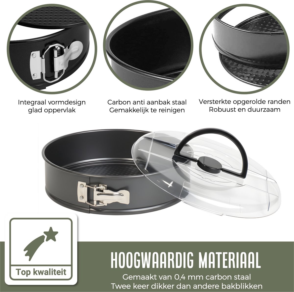 Premium Springvorm Set met Deksel – 24 cm Bakvorm/Taartvorm met