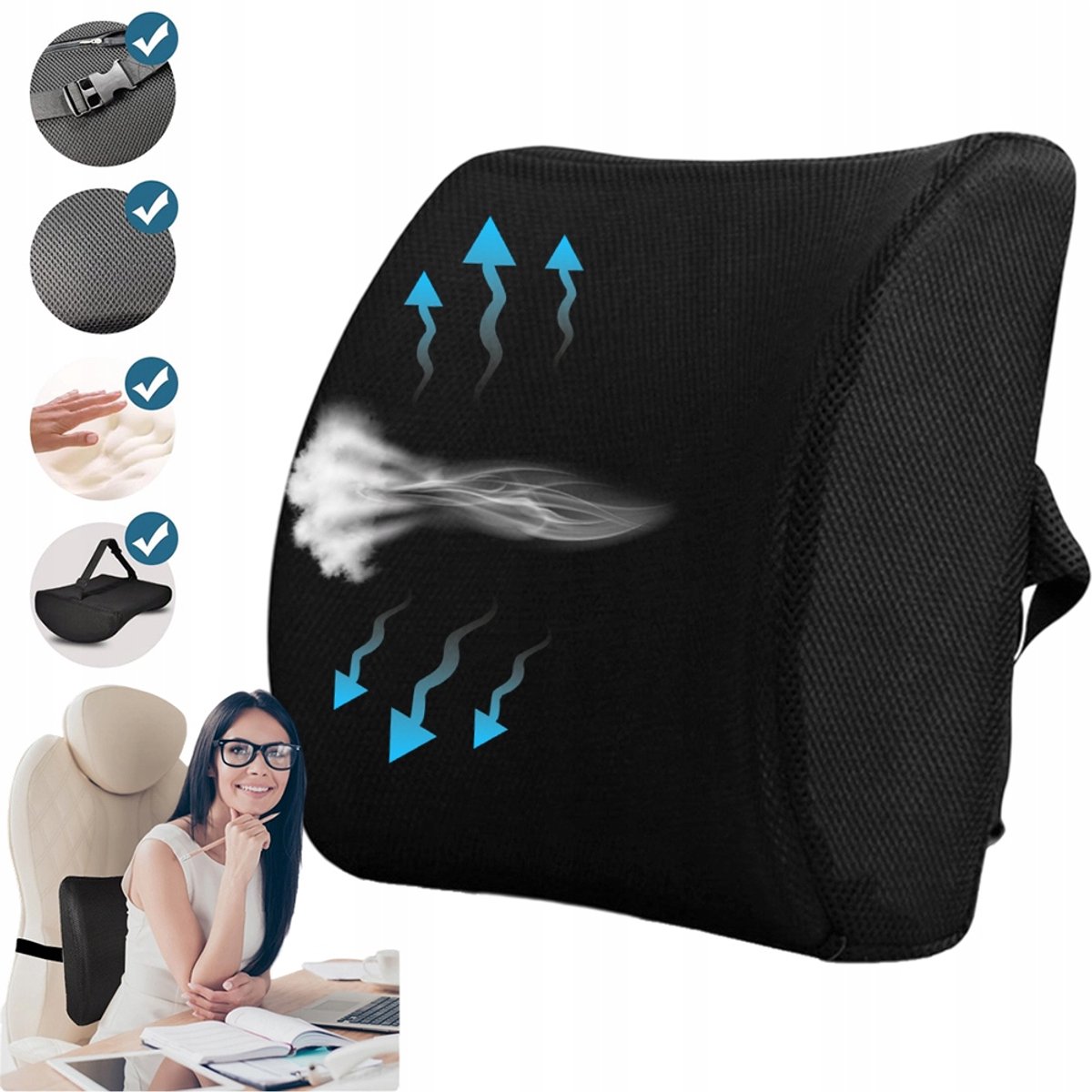 Lendensteun Kussen voor Auto en Kantoor - Ergonomisch & Comfortabel