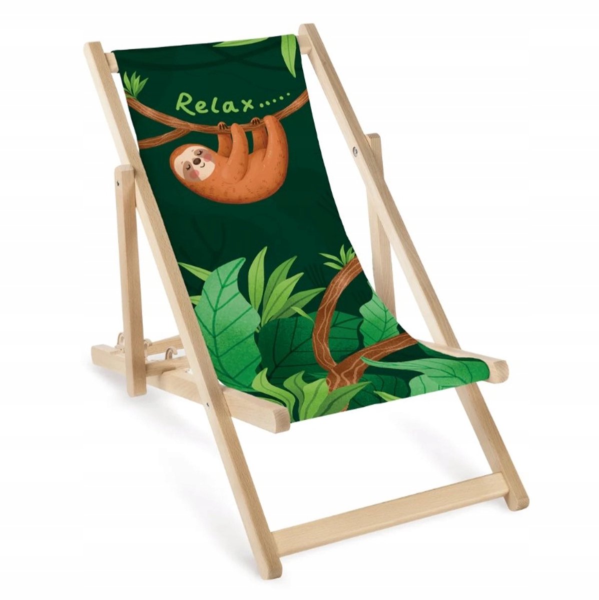Houten Kinderligstoel met Opdruk - Relax Luiaard - Strand & Tuin