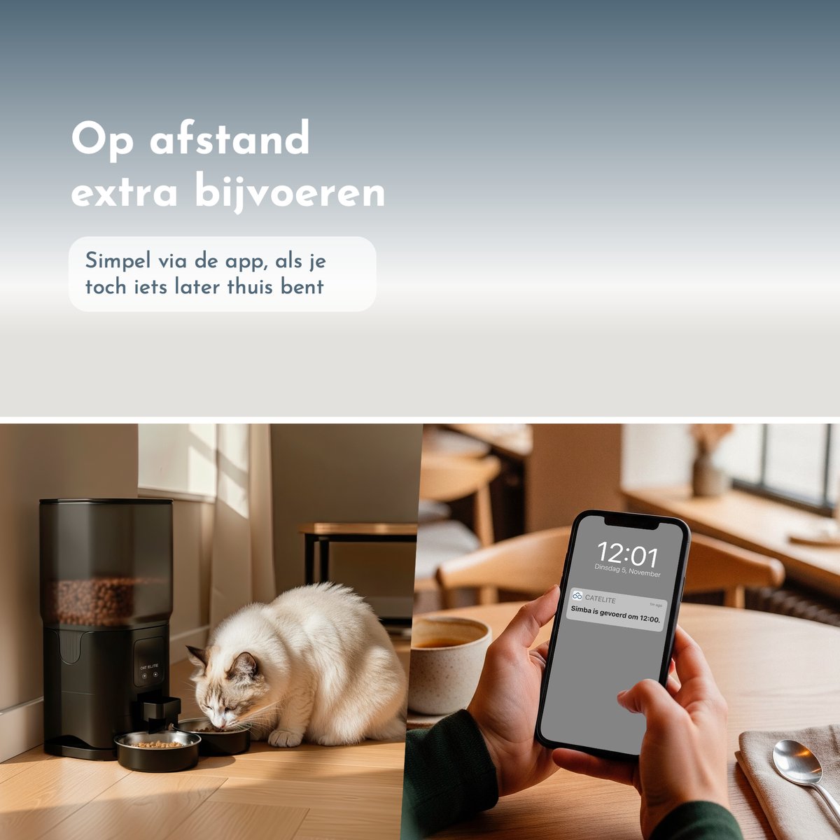 CatElite® Automatische Voerbak 7L RVS Zwart met WiFi - afbeelding 3