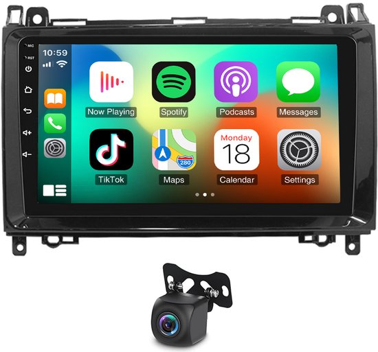 Autoradio - 9 inch, Android 13 - Ondersteunt draadloze CarPlay en Android Auto, voorzien van Bluetooth, wifi, FM, SWC en AHD-achteruitrijcamera - Geschikt voor Mercedes-Benz B200-modellen uit 2004-2012
