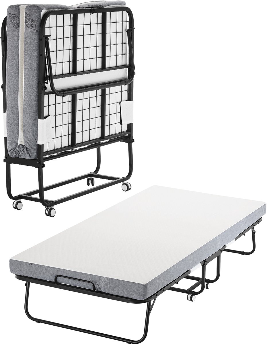 Vevor Rollaway Bed Vouwbed met 10 cm Schuimmatras Vouwbed van Metaal Wit；Zwart