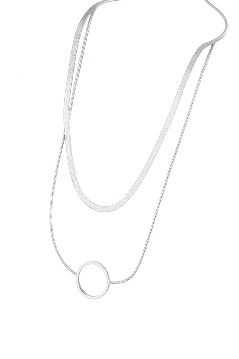 EmmyRovi – Double Circle Layer Ketting – Zilverkleurig – RVS – 45/55 cm