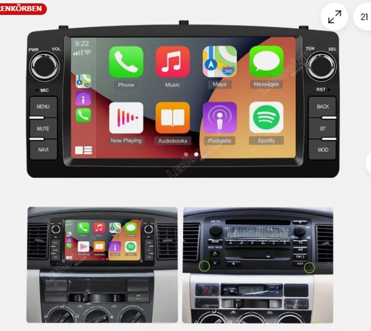 Bluetooth autoradio - 4+64GB Android 15-systeem - GPS-navigatie - Compatibel met Toyota Corolla 2000-2006 - CarPlay - Android Auto - 7-inch scherm - Wi-Fi - FM/RDS - Bedieningselementen op het stuur - Uitgerust met AHD-achteruitrijcamera - Microfoon