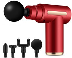 Mini spiermassagepistool - Ultrastille massagepistool - 6 snelheden - 4 massagekoppen - LCD-scherm - Draagbare elektrische massage-apparaat - Verlicht spierpijn -13*13.3*5cm-Rood - 3 eenheden