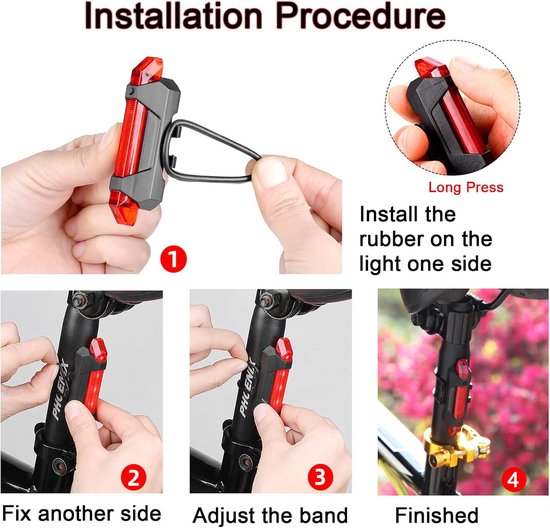 2 Stuks USB Rechargeable LED Bike Rear Light - Waterproof - 4 Modes - Safety Warning Light for MTB Men Women Kids — afbeelding 5