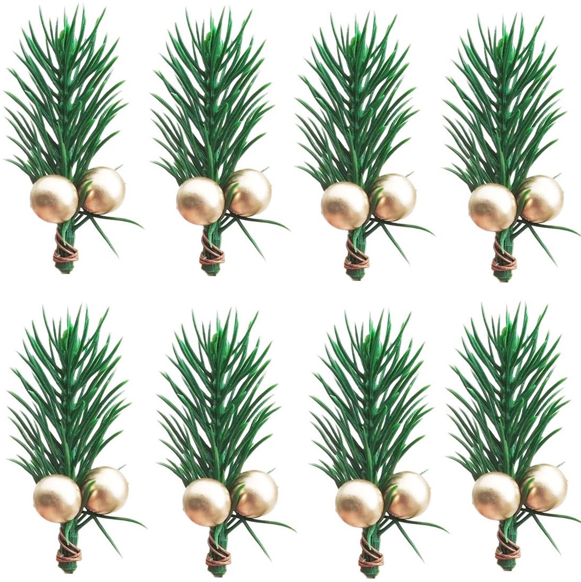 30 stuks - Kerstversiering - Kersthanger - Kerstkrans - Kunst Dennentakken met Bessen - 5.5cm - Kersttakversieringen - Kerststukjes - Realistische Kerststukjes Takken - Goud – foto 2