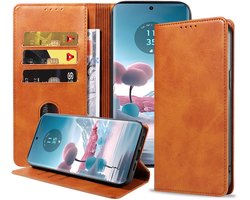 Geschikt voor Motorola Edge 40 Neo Telefoonhoesje Kunstleer met Magnetische sluiting en Pasjeshouder Bookcase met Klepje - Walletcase with Cardslot - Bruin - Smartphonica geschikt voor Motorola Edge 40 Neo