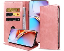 Geschikt voor Motorola Edge 40 Pro Telefoonhoesje Kunstleer met Magnetische sluiting en Pasjeshouder Bookcase met Klepje - Walletcase with Cardslot - Rosé Goud - Smartphonica geschikt voor Motorola Edge 40 Pro