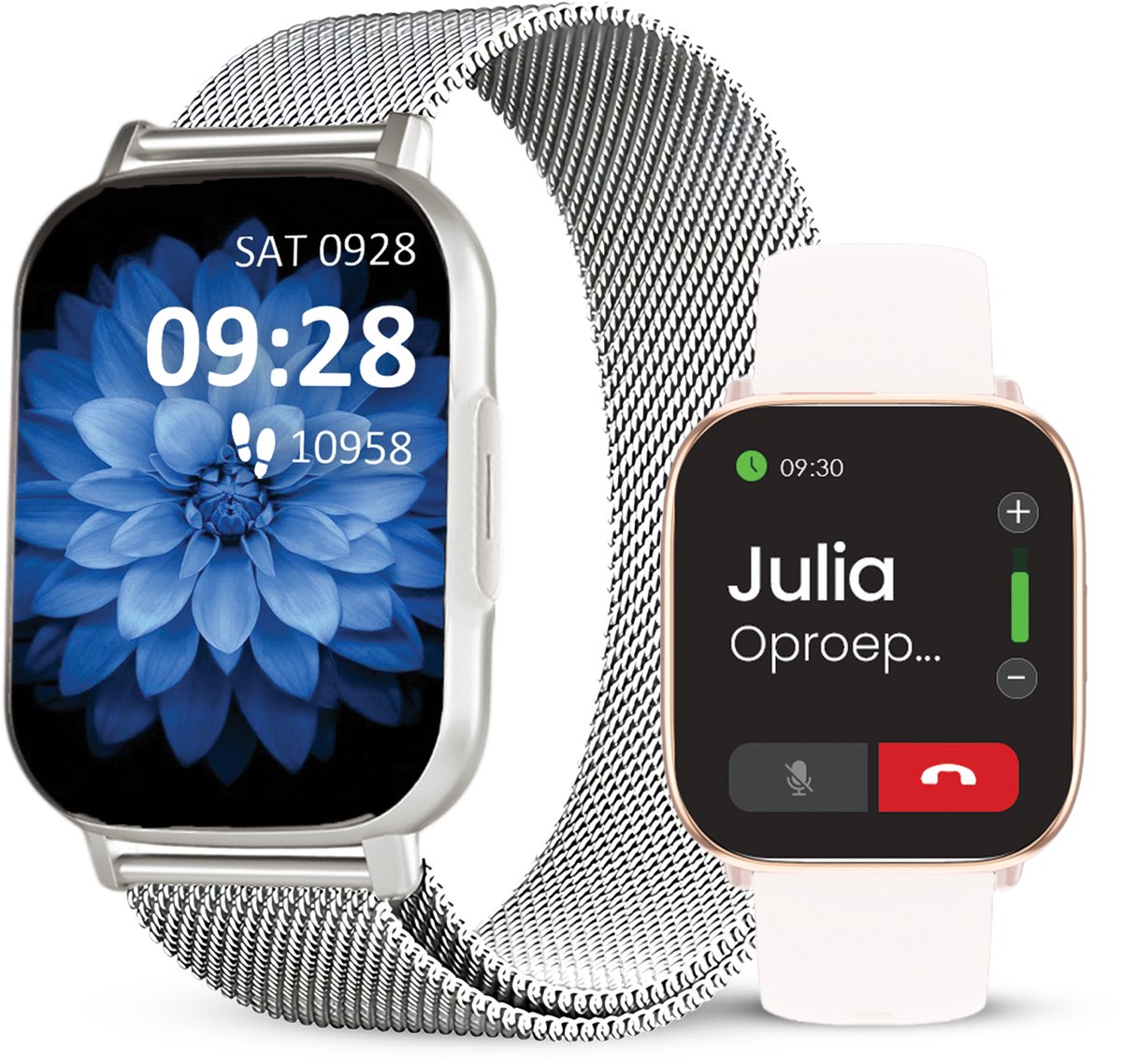Avalue AMOLED Smartwatch Dames & Heren - AI Feature - Stappenteller - Bloeddrukmeter - Geschikt voor alle Smartphones - RVS en Siliconen Band - Wit