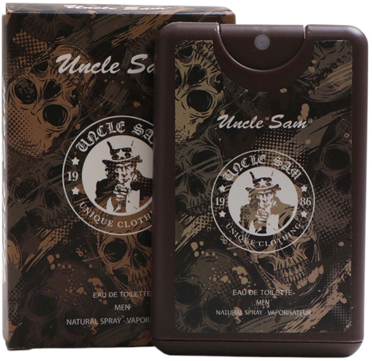 Uncle Sam - SKELET DOODSHOOFD BRUIN - Pocket Parfum - Broekzak Formaat - Eau de Toilette - For Him - Men - 20 ml