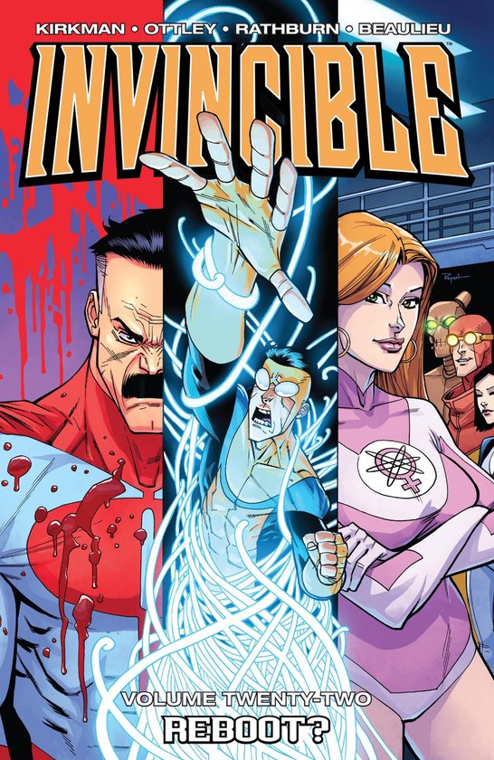 Titelpagina Invincible Volume 22: Reboot? met Invincible en andere personages.