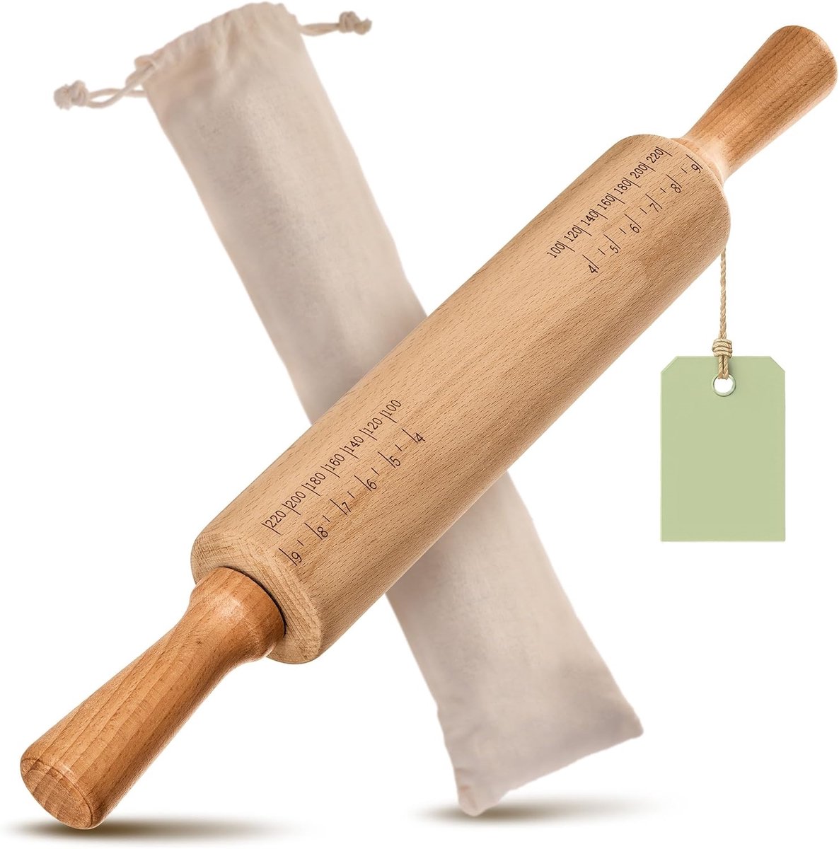 Famanu – Houten deegroller met handgreep – FSC-gecertificeerd beukenhout – antiaanbak – 42 cm
