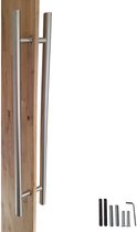 Poignée de porte Hoexs Argent – 90 cm – Set de 2 – Entraxe 70 cm – Acier inoxydable – Matériel de montage inclus