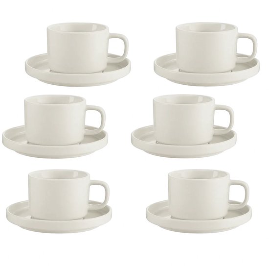 Mondo - Service à café - 12 pièces - Wit - 220 ml - Porcelaine - Tasses à café